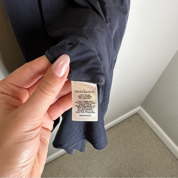 Sundance Square Neck Midi Dress Short Flare Sleeves Gathered Waist Size M Women - Picture 9 of 10